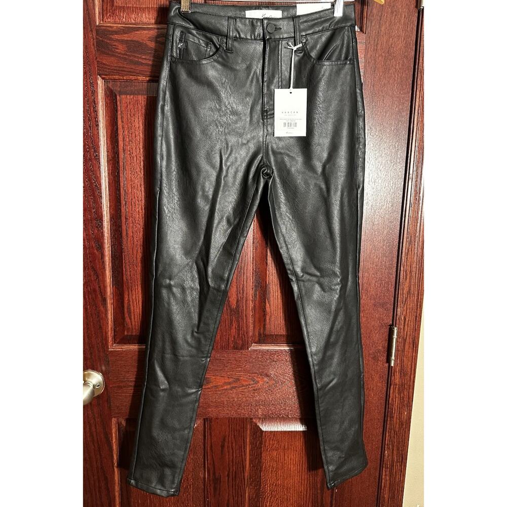 NWT KanCan Womens Pants Faux Leather Skinny Size 7/27 Black Button Fly Sexy Glam